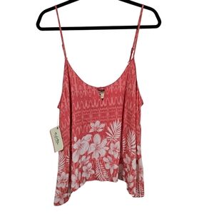 Salt Life L Coral Pink White Floral Spaghetti Strap Tank